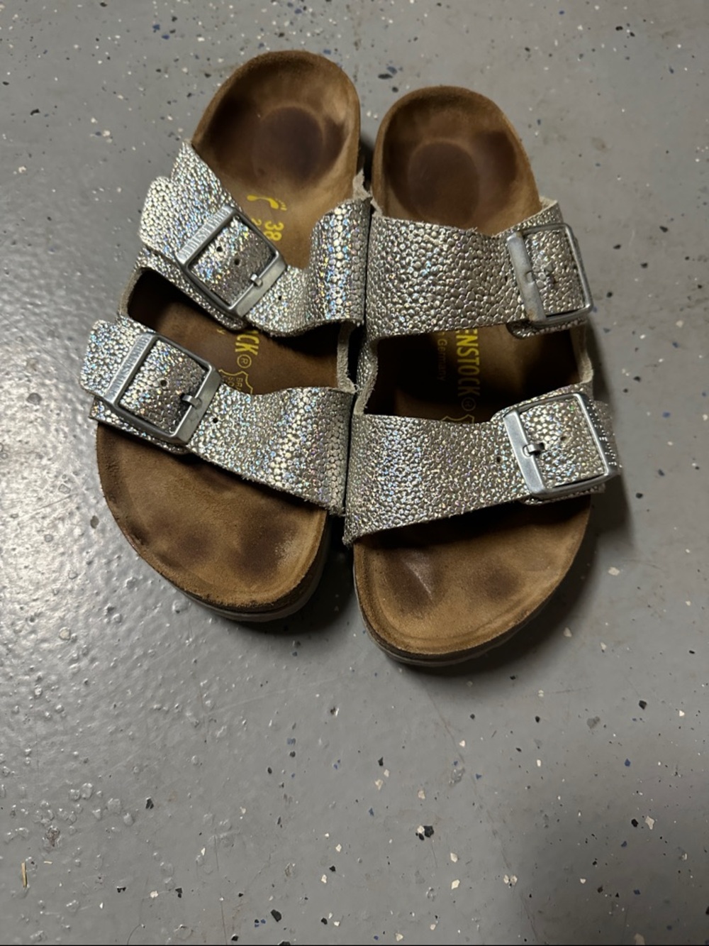 Birkenstock Women’s Silver Sparkle Two-Strap Sandals